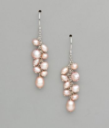 Sterling Silver Freshwater Pearl Dangle Earrings - Champagne