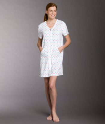 Jasmine Rose Short Terry Zip Robe - White Multi Dots