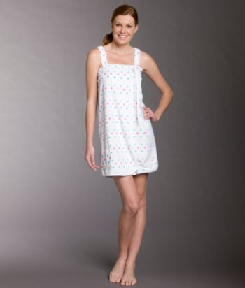Jasmine Rose Knit Terry Shower Wrap - White Multi Dots