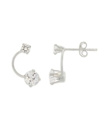 Sterling Silver Double Round CZ Stick Earring