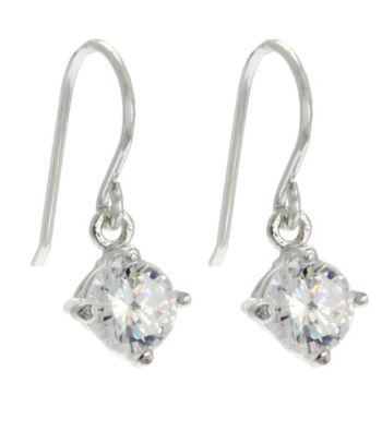 Sterling Silver with 5MM Round Clear CZ Drop Earring