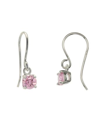 Sterling Silver with 5MM Round Pink CZ Drop Earring