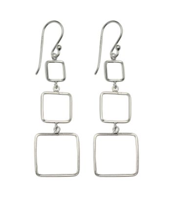 Sterling Silver 3 Graduated Squares Drop Earring