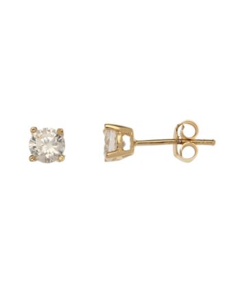 Gold Plate over Sterling Silver 4MM Round Cubic Zirconium in Basket Set Earring