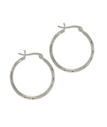 Sterling Silver Medium Diamond Cut Hoop Earrings