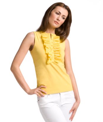 Liz Claiborne New York Sleeveless Bandneck Ruffle-front Top