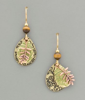 Silver Forest Textured Goldtone Leaf Earrings