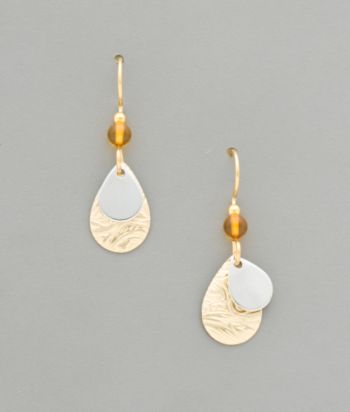 Silver Forest Goldtone Textured Tear w/Silvertone Overlay Earrings