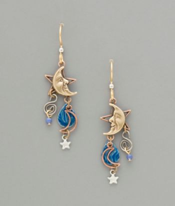 Silver Forest Copper/Blue Moon & Stars Earrings