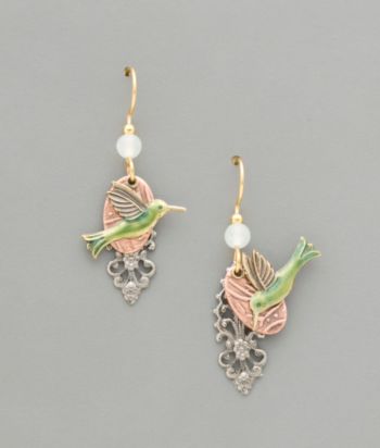 Silver Forest Green Hummingbird Earrings