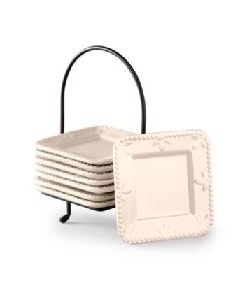 Sorrento Ivory Set of 8 Appetizer Plates with Caddy