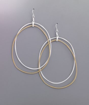 Jessica Simpson Oversized 2 Ring Orbital Drop Hoop Earrings - Silvertone/Goldtone