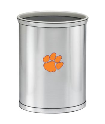 Krafteware™ Clemson University Brushed Chrome Wastebasket with Logo