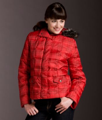 Ruff Hewn Faux-fur Trim Cropped Coat - Red Buffalo Plaid