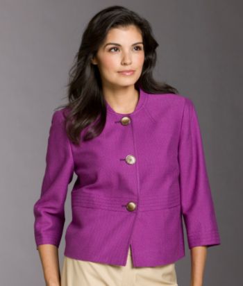 Evan-Picone® Petites' Pin-dot Big Button Jacket - Orchid