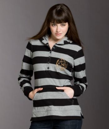 Ruff Hewn Rugby Striped Hoodie - Midnight Black/Gabo Heather