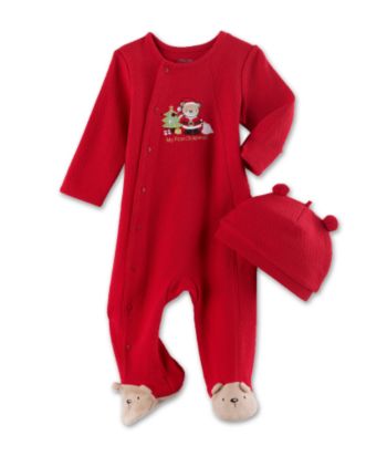 Little Me Baby Boys' Santa Bear Footie - Red