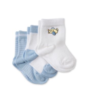 Cuddle Bear Baby Boys' 3-Pack Pattern Booties - Blue Airplane