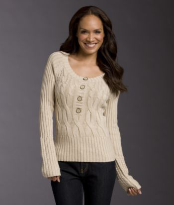 Ruff Hewn Cable-knit Scoopneck Henley Sweater