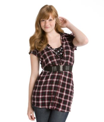 Belle du Jour Juniors' 3-pc. Plaid Tunic Set - Red/Black