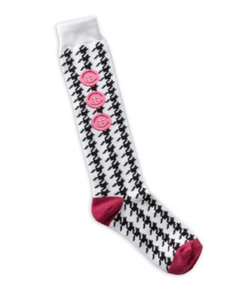 Soxland Houndstooth Button Print Knee-high Socks - White