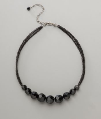 Social Occasion Seed and Faceted Bead Necklace - Jet
