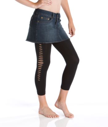 Just One Juniors' Side Cutout Cropped Leggings - Black