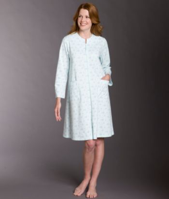 Miss Elaine® Silky Knit Short Robe - Aqua Multi Floral