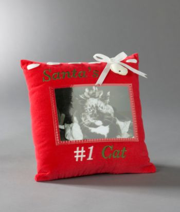 LivingQuarters Decorative Holiday Photo Pillow - Santa's Cat