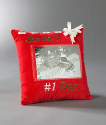 LivingQuarters Decorative Holiday Photo Pillow - Santa's Dog
