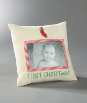 LivingQuarters Decorative Holiday Photo Pillow - First Christmas