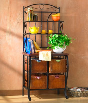 Holly & Martin™ Iron & Wicker Baker's Rack