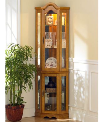 Holly & Martin™ Riley Lighted Corner Curio Cabinet - Golden Oak