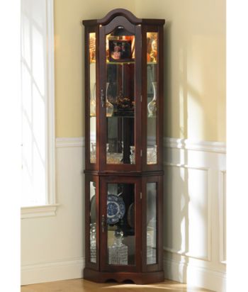 Holly & Martin™ Riley Lighted Corner Curio Cabinet - Mahogany