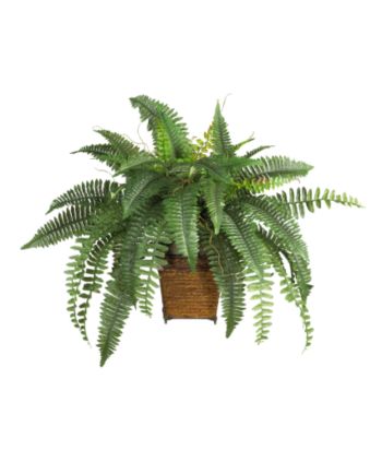 Nearly Natural® Boston Fern with Wicker Basket Silk Plant
