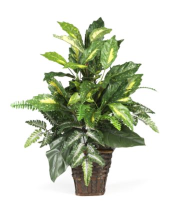 Nearly Natural® Mixed Greens with Wicker Basket Silk Plant