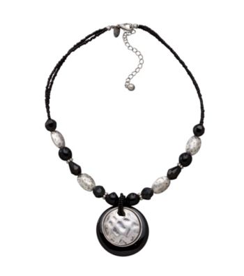 Laura Ashley® Nested Circle Pendant Necklace - Silvertone/Black