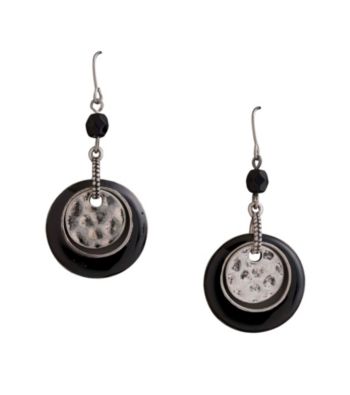 Laura Ashley® Nested Circle Drop Earrings - Silvertone/Black