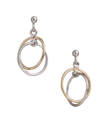Two-tone Sterling Silver Double Ring Drop Earrings