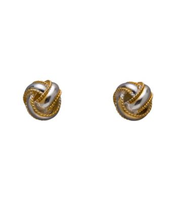 Two-tone Sterling Silver Love Knot Button Earrings