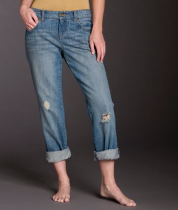 Ruff Hewn Boyfriend Cuffed Jeans - Distressed Medium Wash