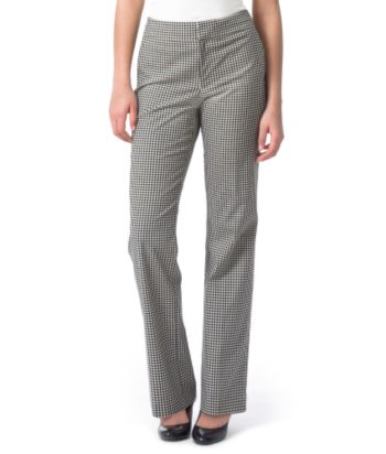 Liz Claiborne New York Petites' Jackie Gingham Straight-leg Pants - Black/Dark Cream