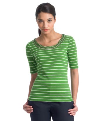 Liz Claiborne New York Stretch Striped Interlock Boatneck Tee