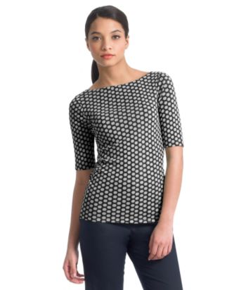Liz Claiborne New York Mesh Honeycomb-print Boatneck Tee - Black/Cream