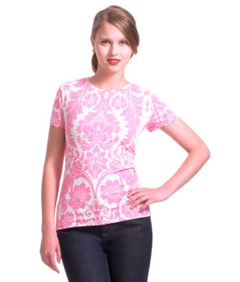 Liz Claiborne New York Floral Damask-print Stretch Crewneck Tee