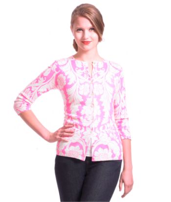 Liz Claiborne New York Floral Damask-print Cardigan Sweater