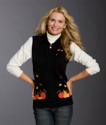 Breckenridge® Pumpkin Zip-front Sweater Vest - Midnight Black