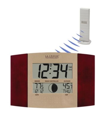 La Crosse Technology® WS-8117U-IT Digital Atomic Wall Clock with Thermometer - Cherry