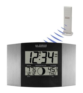 La Crosse Technology® WS-8117U-IT Digital Atomic Wall Clock with Thermometer - Aluminum