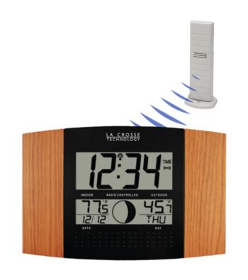 La Crosse Technology® WS-8117U-IT Digital Atomic Wall Clock with Thermometer - Oak